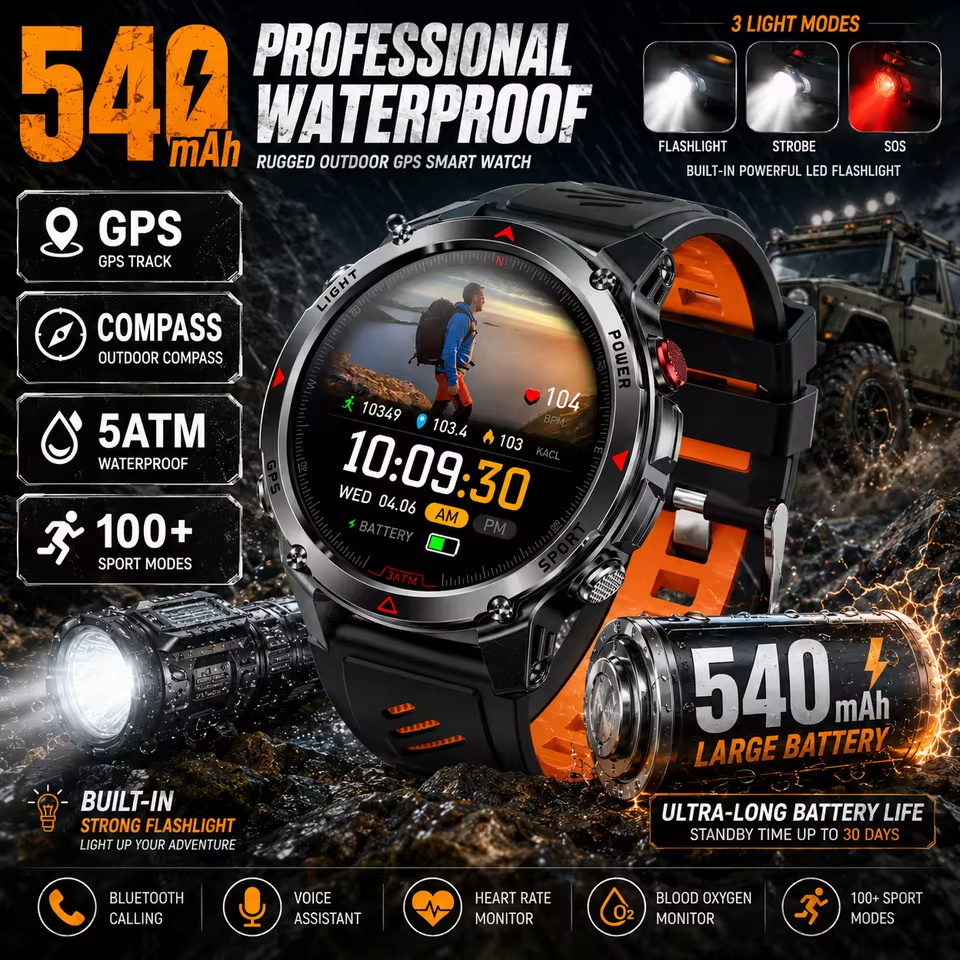 Altimeter Compass Watch - Militärische 540mAh GPS Smartwatch 3ATM Wasserdicht